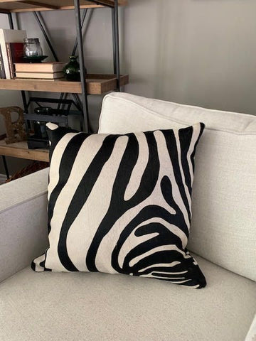 Zebra Print Cowhide Cushion Cover - Size: 19.5 in x 19.5 in A-2114