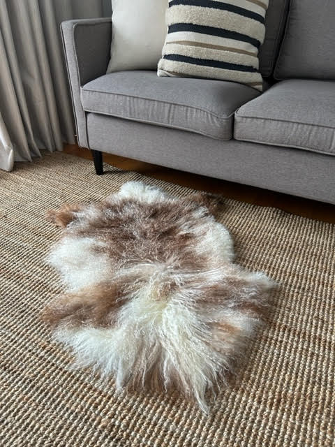 A-2397 Speckled Brown and White Lamb Skin Average Size: 38X22 inches