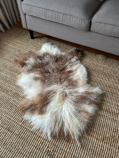 A-2397 Speckled Brown and White Lamb Skin Average Size: 38X22 inches