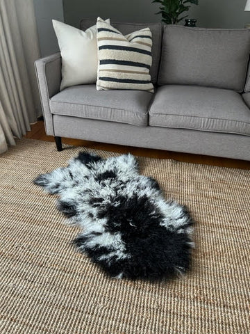 A-2398 Speckled Black and White Lamb Skin Average Size: 38X22 inch