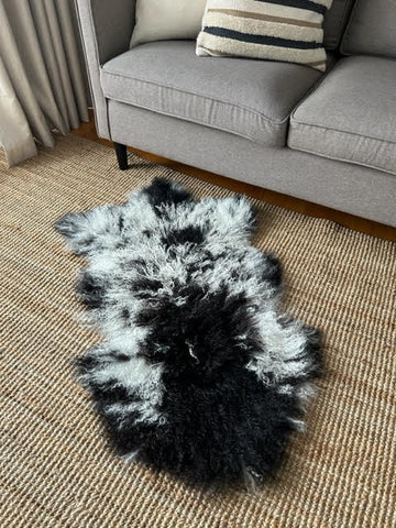 A-2398 Speckled Black and White Lamb Skin Average Size: 38X22 inch