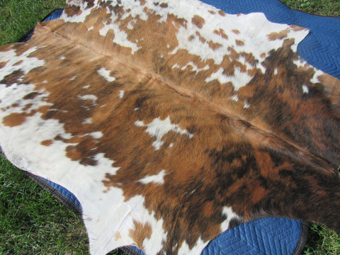 Speckled Tricolor Cowhide Rug Size: 7 1/4' X 6 1/2' Speckled Brown and White Cowhide Rug B-001
