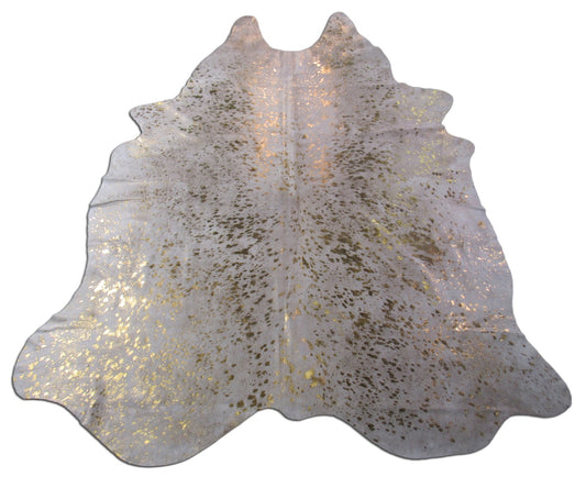 Gold Cowhide Rug Size: 7 1/2' X 6 1/4' White/Gold Acid Washed Cowhide Rug B-018