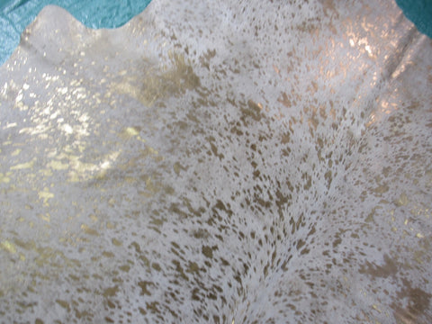 Gold Cowhide Rug Size: 8' X 6 1/2' White/Gold Acid Washed Cowhide Rug B-019