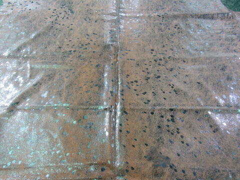 Turquoise Metallic Cowhide Rug Size: 7' X 6 1/4' Beige/Blue Acid Washed Cowhide Rug B-044