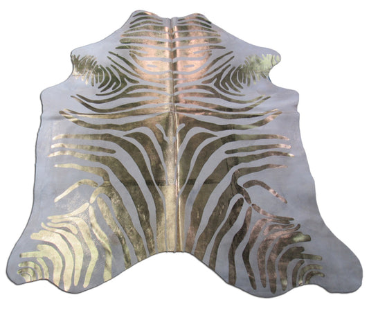 Gold Zebra Print Cowhide Rug Size: 7' X 6' Beige/Gold Zebra Cowhide Rug B-050