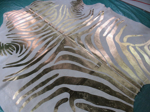 Gold Zebra Print Cowhide Rug Size: 7' X 6' Beige/Gold Zebra Cowhide Rug B-050