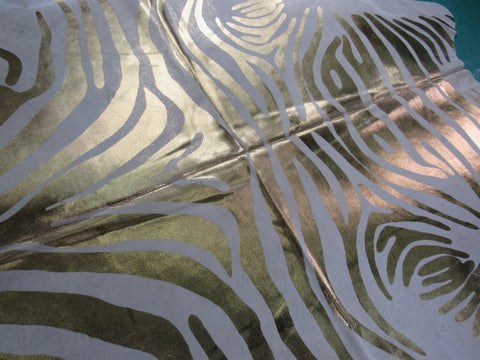 Gold Zebra Print Cowhide Rug Size: 6 1/2' X 6 1/2' Beige/Gold Zebra Cowhide Rug B-051