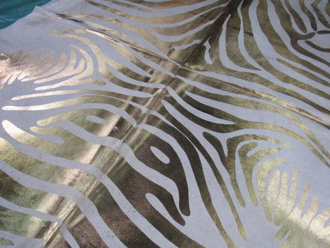 Gold Zebra Print Cowhide Rug Size: 6 1/2' X 6 1/2' Beige/Gold Zebra Cowhide Rug B-051