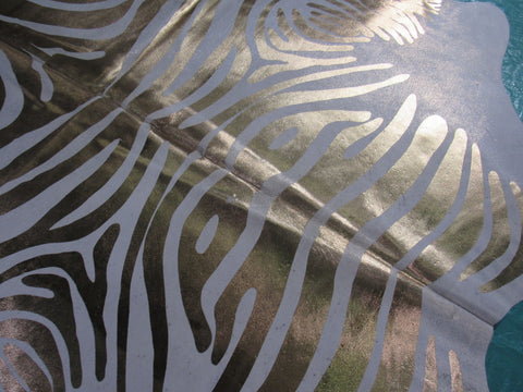 Gold Zebra Print Cowhide Rug Size: 6 1/2' X 6 1/2' Beige/Gold Zebra Cowhide Rug B-051