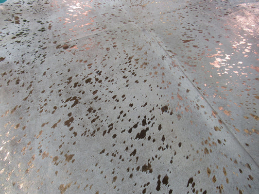 Rose Gold Cowhide Rug Size: 7 1/2' X 6 1/2' Beige/Metallic Pink Acid Washed Cowhide Rug B-053
