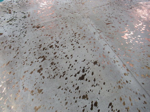 Rose Gold Cowhide Rug Size: 7 1/2' X 6 1/2' Beige/Metallic Pink Acid Washed Cowhide Rug B-053