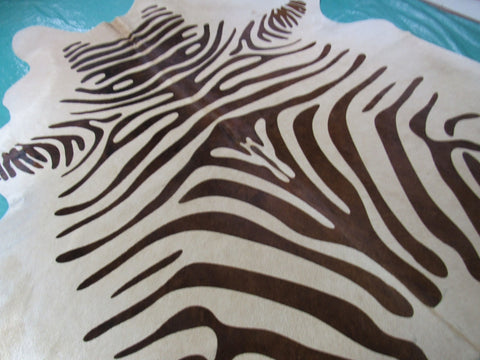Zebra Print Cowhide Rug Size: 7' X 6' Brown/White Zebra Cowhide Rug B-054