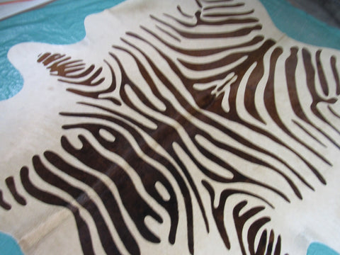 Zebra Print Cowhide Rug Size: 7' X 6' Brown/White Zebra Cowhide Rug B-054