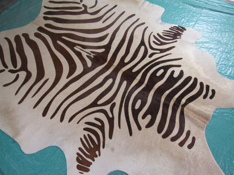 Zebra Print Cowhide Rug Size: 7' X 6' Brown/White Zebra Cowhide Rug B-054