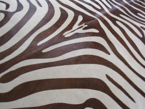 Zebra Print Cowhide Rug Size: 7' X 6' Brown/White Zebra Cowhide Rug B-054
