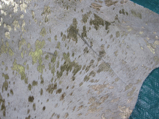 Tapis en peau de vache doré Taille : 7' X 6' Tapis en peau de vache délavé à l'acide beige/doré B-069