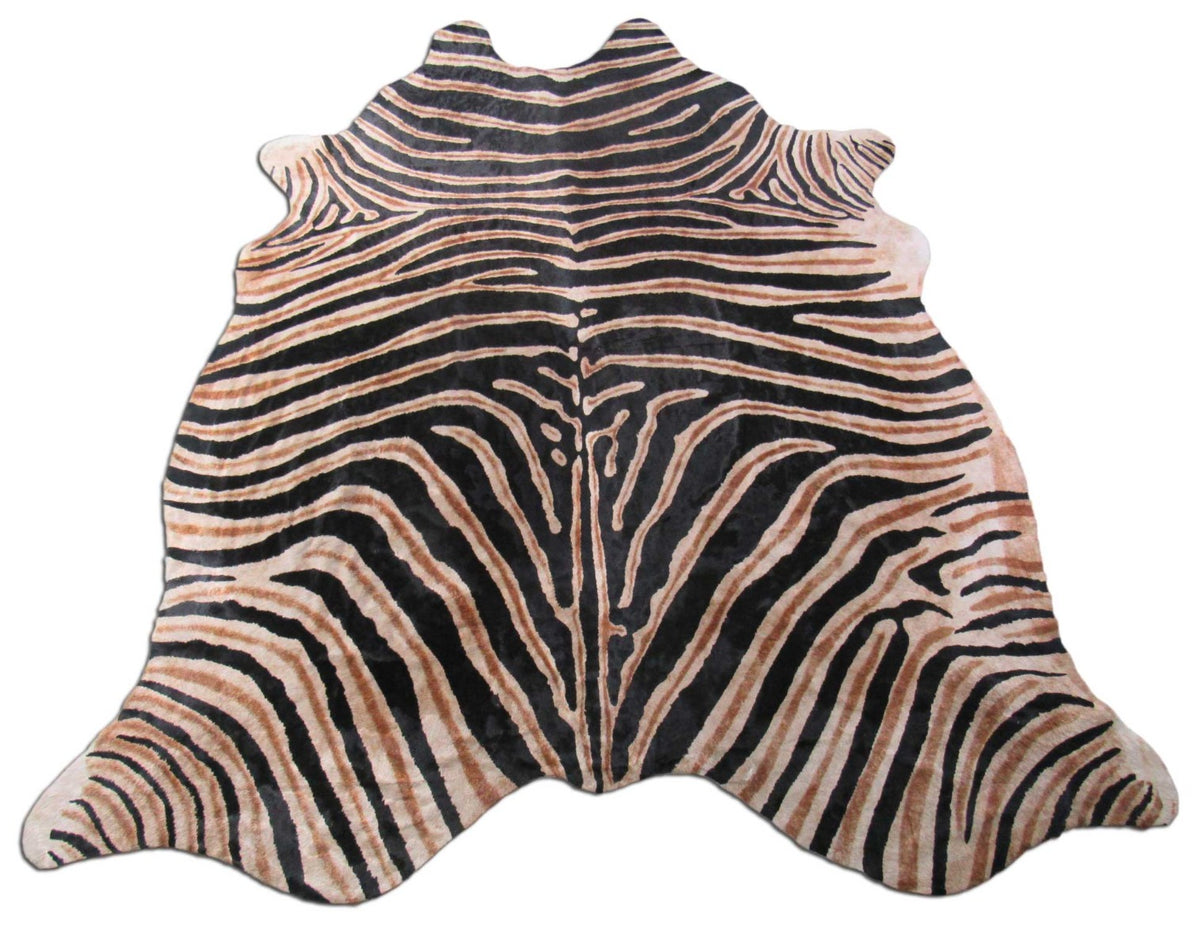 Genuine Zebra Print Cowhide Rug Size: 7' X 6' Black Stripes, Dark Brown Inner Stripes Zebra Print Cowhide Rug B-076