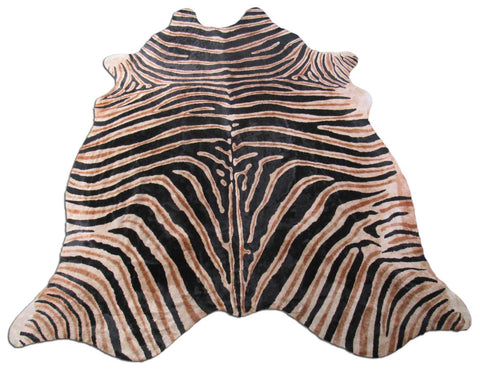 Genuine Zebra Print Cowhide Rug Size: 7' X 6' Black Stripes, Dark Brown Inner Stripes Zebra Print Cowhide Rug B-076