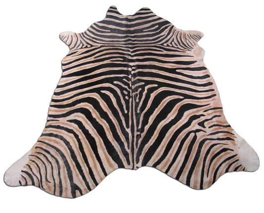 Genuine Zebra Print Cowhide Rug Size: 6 1/2' X 6 1/4' Black Stripes, Light Brown Inner Stripes Zebra Print Cowhide Rug B-097