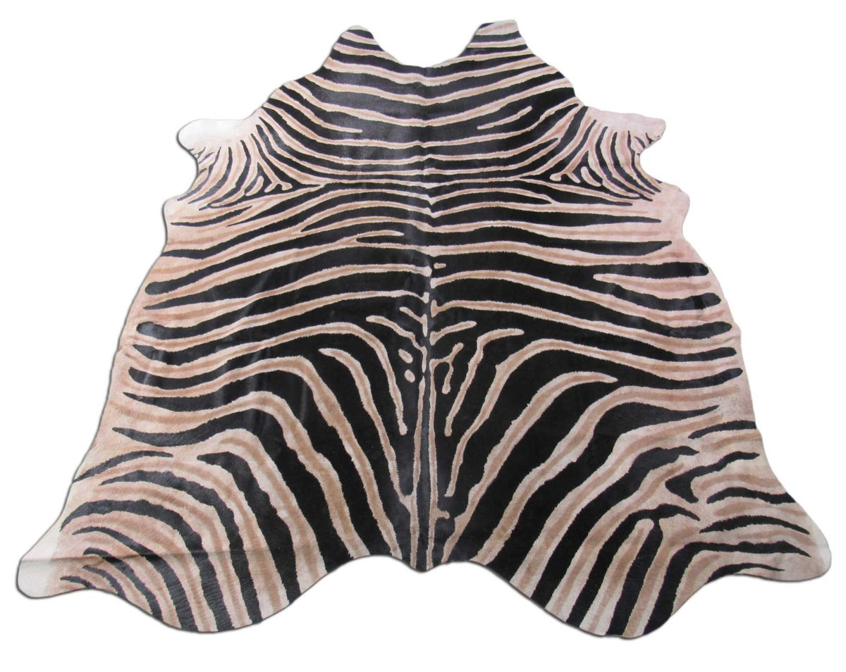 Genuine Zebra Print Cowhide Rug Size: 6 3/4' X 6' Black Stripes, Grey/Light Brown Inner Stripes Zebra Print Cowhide Rug B-200