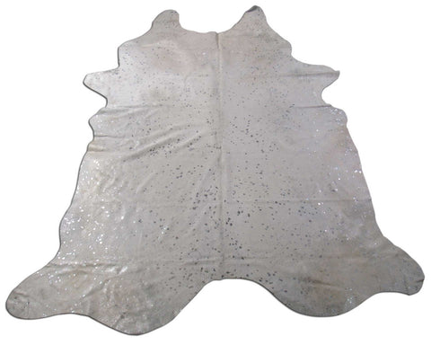 Silver Metallic Cowhide Rug (background is quite light) Size: 7 3/4x6 3/4 feet B-236