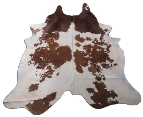 Gorgeous Brown & White Cowhide Rug (2 fire brands) Size: 7 3/4x6 1/2 feet B-239