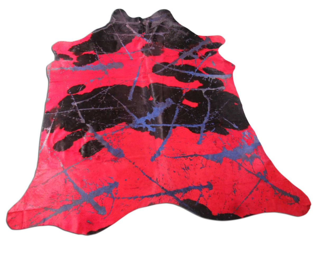 Dyed Red Cowhide Rug with Acid Washed Slashes in Purple Size: 7x6 1/4 feet B-240