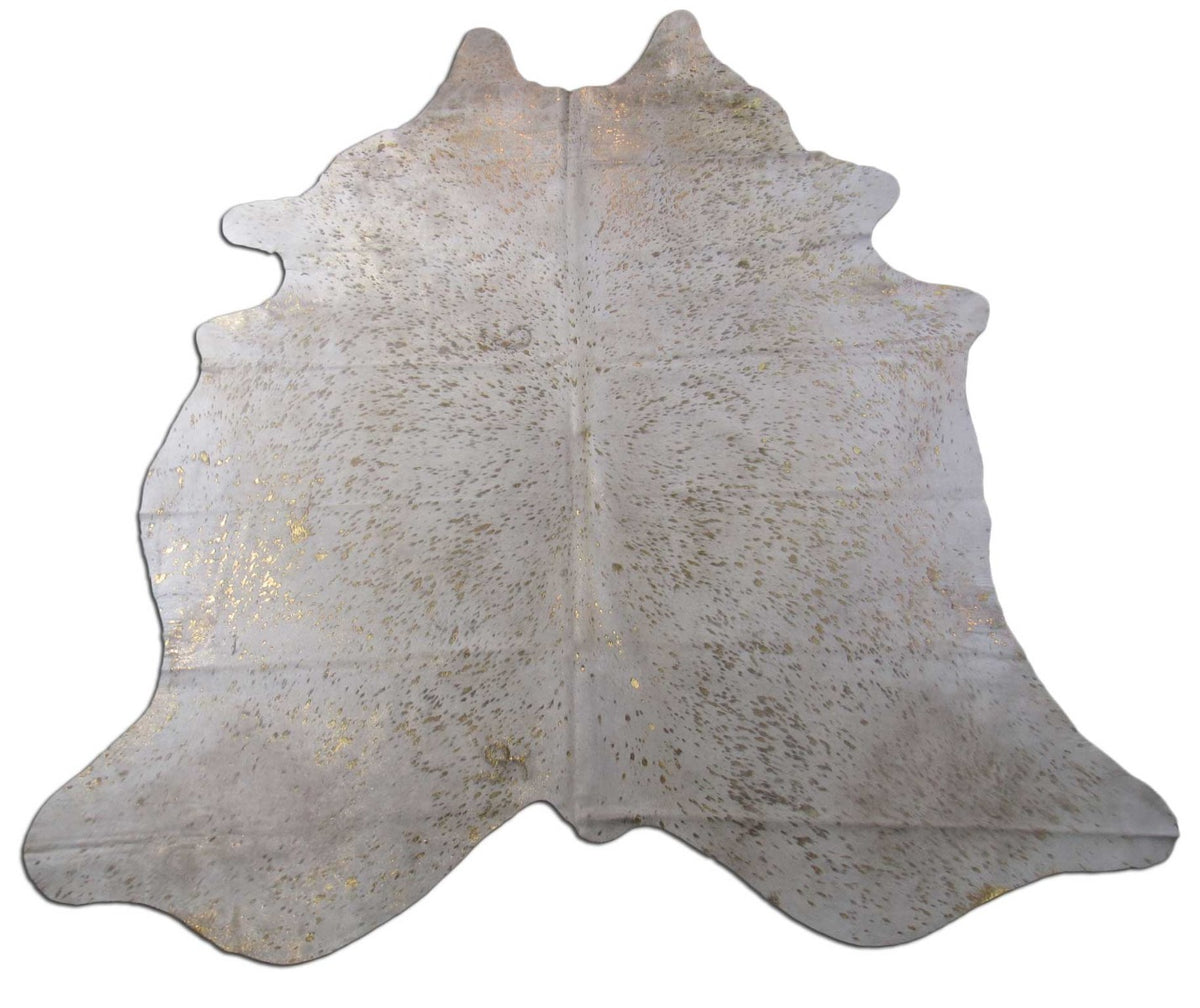 Gold Metallic Cowhide Rug (HUGE, fire brands, one in the middle of the hide) Size: 8x7 feet B-244