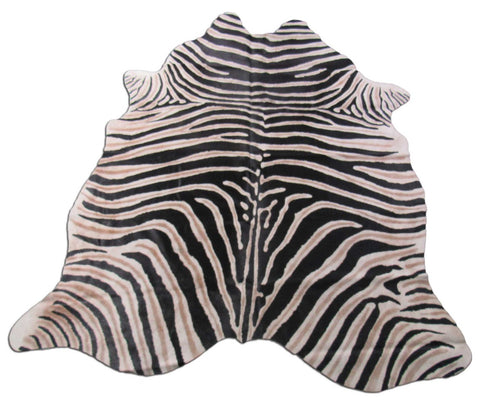 Genuine Zebra Print Cowhide Rug Size: 6 3/4' X 6' Black Stripes, Grey/Brown Inner Stripes Zebra Print Cowhide Rug B-246