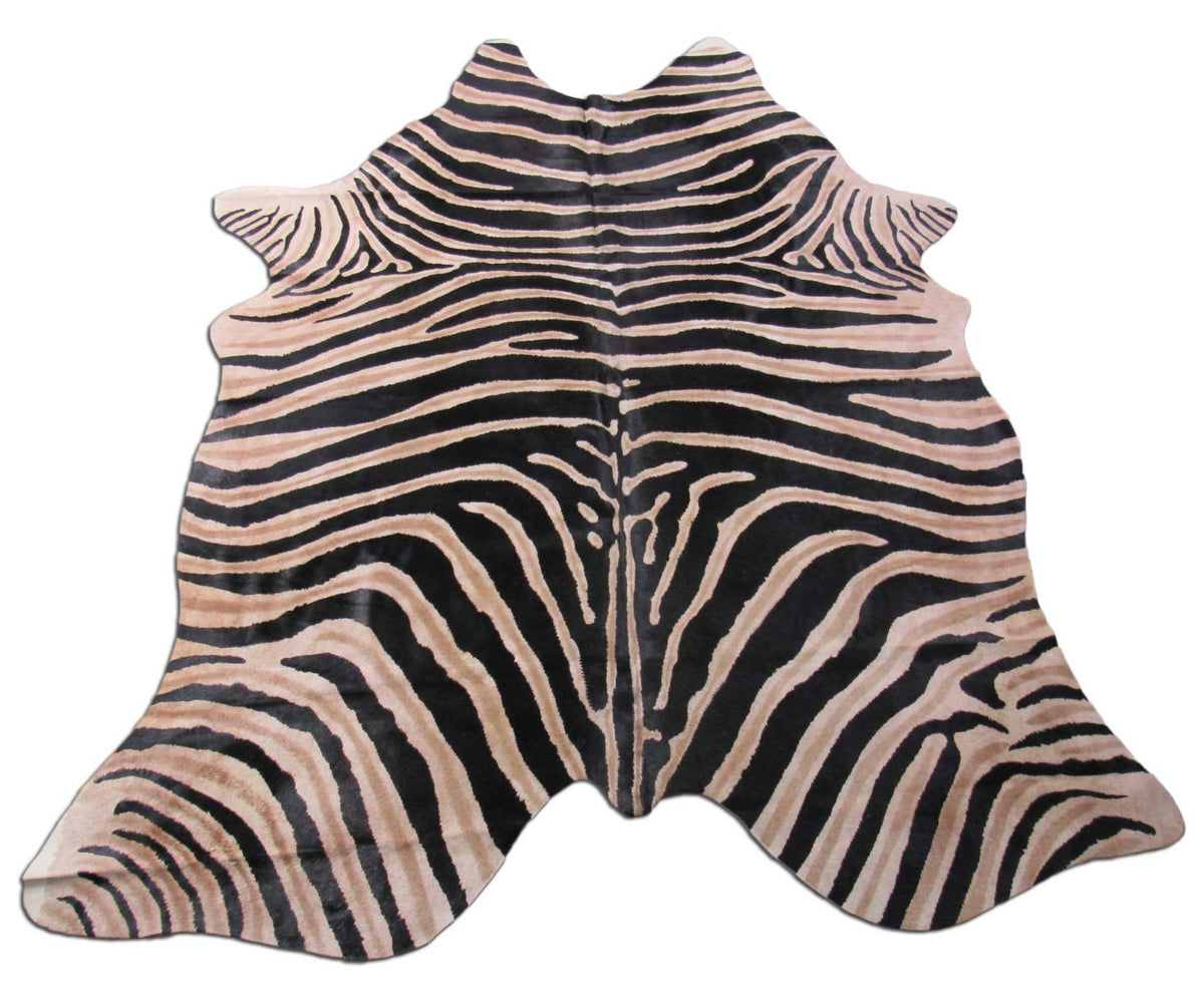 Genuine Zebra Print Cowhide Rug Size: 7' X 5 3/4' Black Stripes, Medium Brown Inner Stripes Zebra Print Cowhide Rug B-249