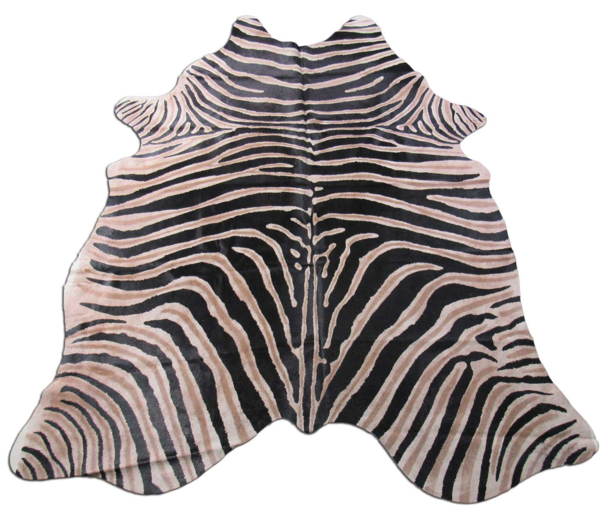 Genuine Zebra Print Cowhide Rug Size: 7' X 6' Black Stripes, Dark Grey/Brown Inner Stripes Zebra Print Cowhide Rug B-250