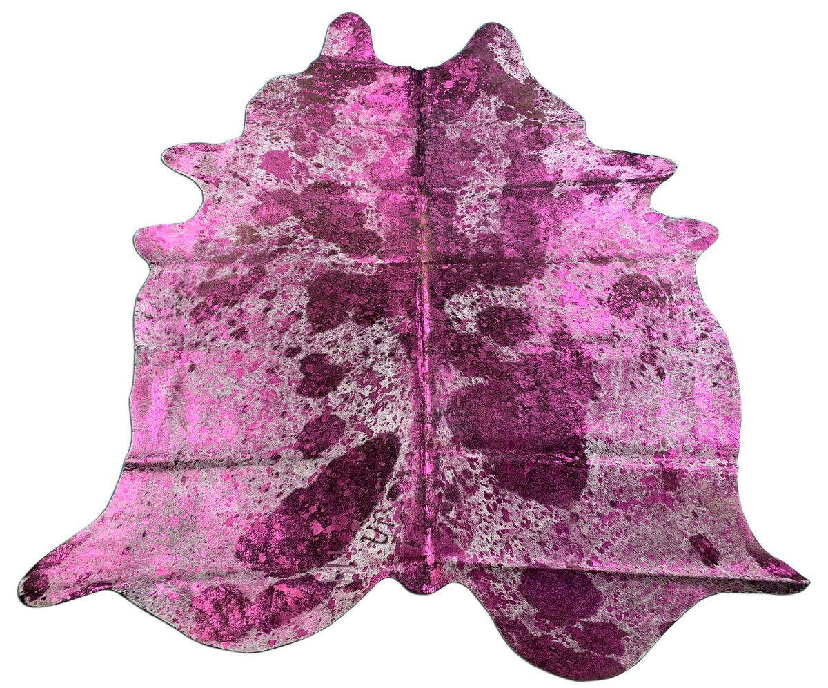 Spotted Cowhide Rug with Pink Metallic Acid Washed Size: 7 1/2x6 1/4 feet B-266