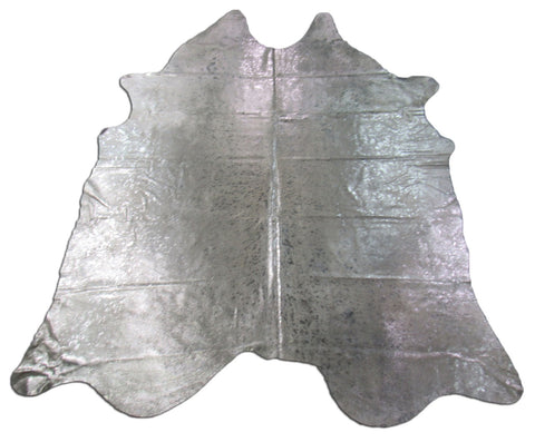 Silver Metallic Acid Washed Cowhide Rug Size: 8x6.5 feet B-271