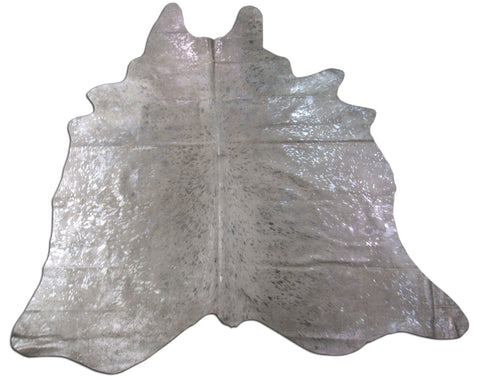 Silver Metallic Acid Washed Cowhide Rug Size: 7x6 1/4 feet B-276