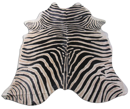 Genuine Zebra Print Cowhide Rug Size: 7' X 6' Black Stripes, Grey/Light Brown Inner Stripes Zebra Print Cowhide Rug B-278