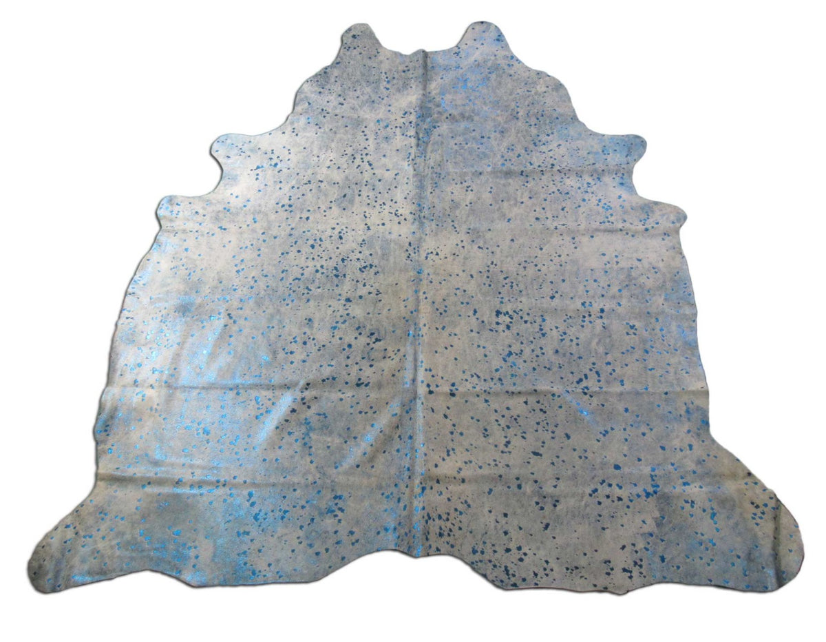 Blue Metallic Cowhide Rug (fire brand of numbers) Size: 8x7.2 feet B-296