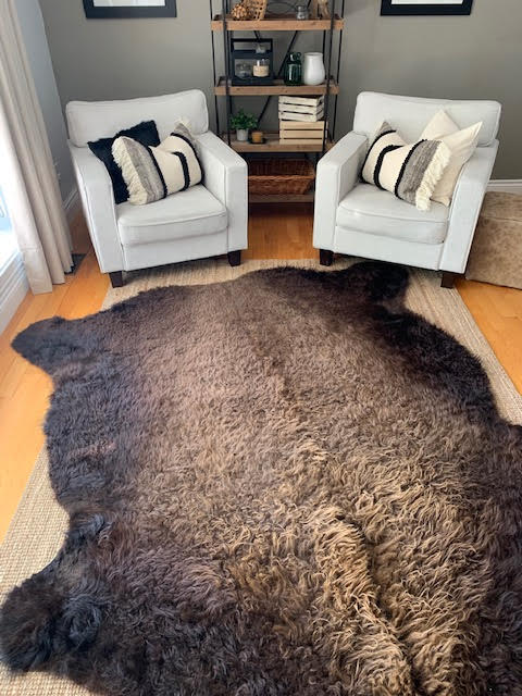 Genuine Bison Hide Rug Size: Approx. 8' X 7' Natural Tanned Bison Fur Skin Rug #4