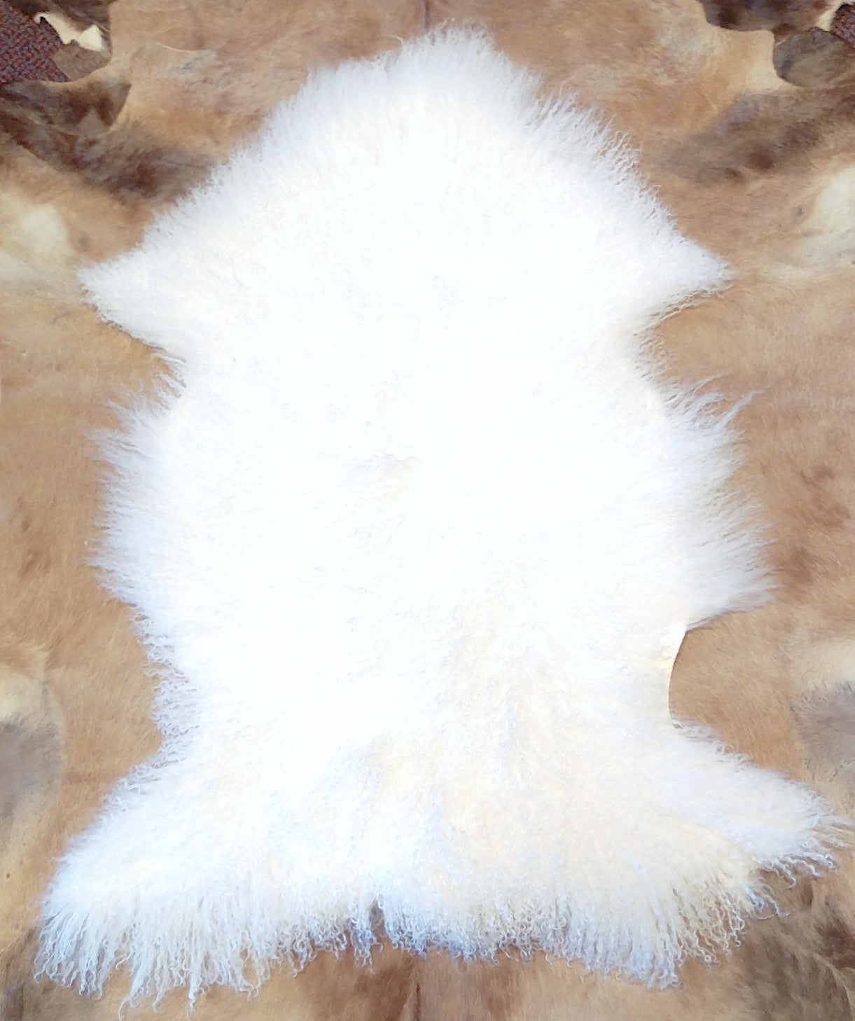 Bleached White Mongolian Sheep Skin Rug - Size: ~ 35 X 20 inches Tibetan Lamb
