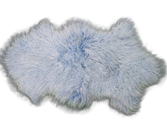 Blue Mongolian Sheep Skin Rug - Size: ~ 38 X 22 inches Tibetan Lamb