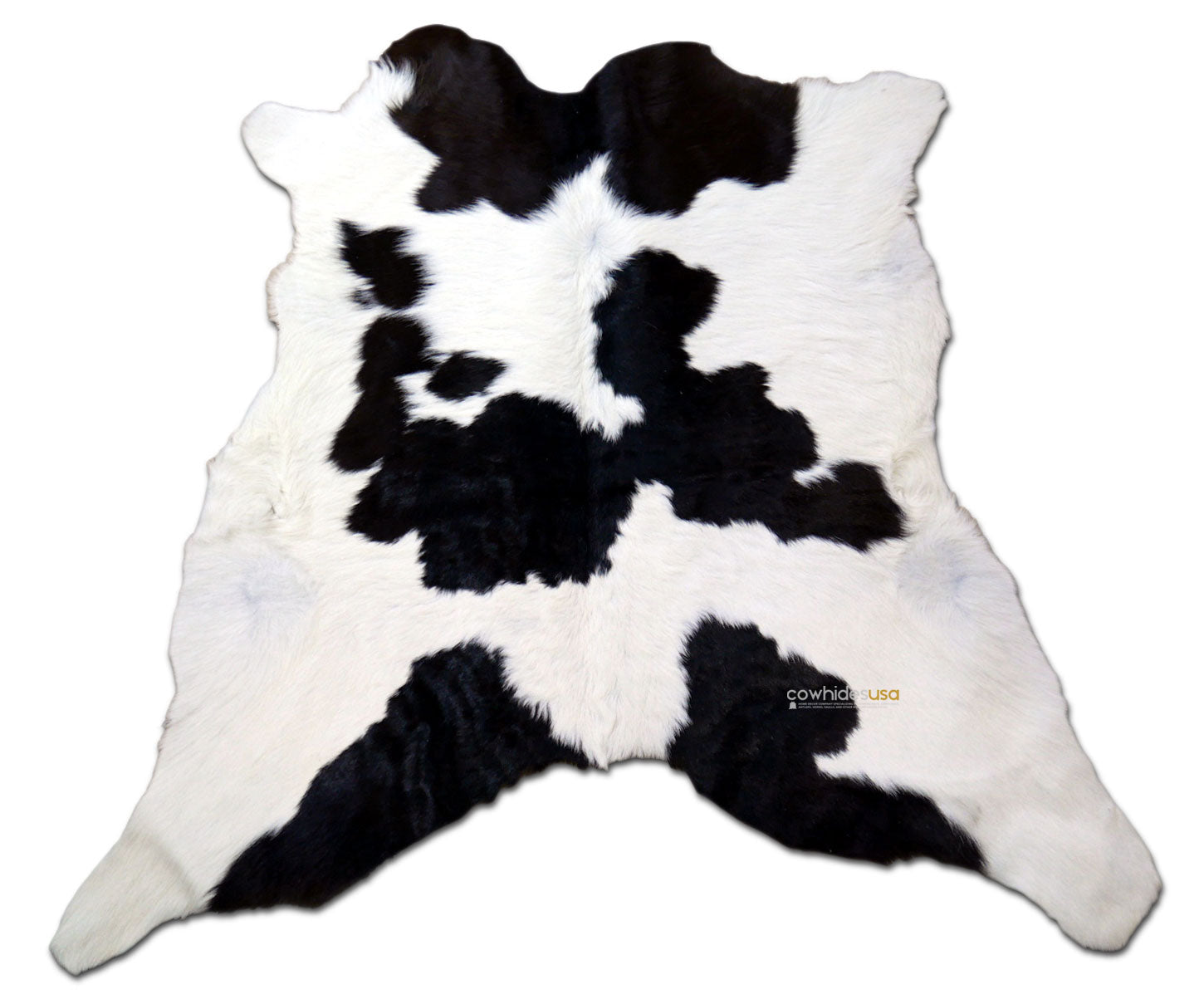 Black and White Calfskin Size: 36"X 29" Long Haired Black and White Calf Skin Mini Cowhide Rug