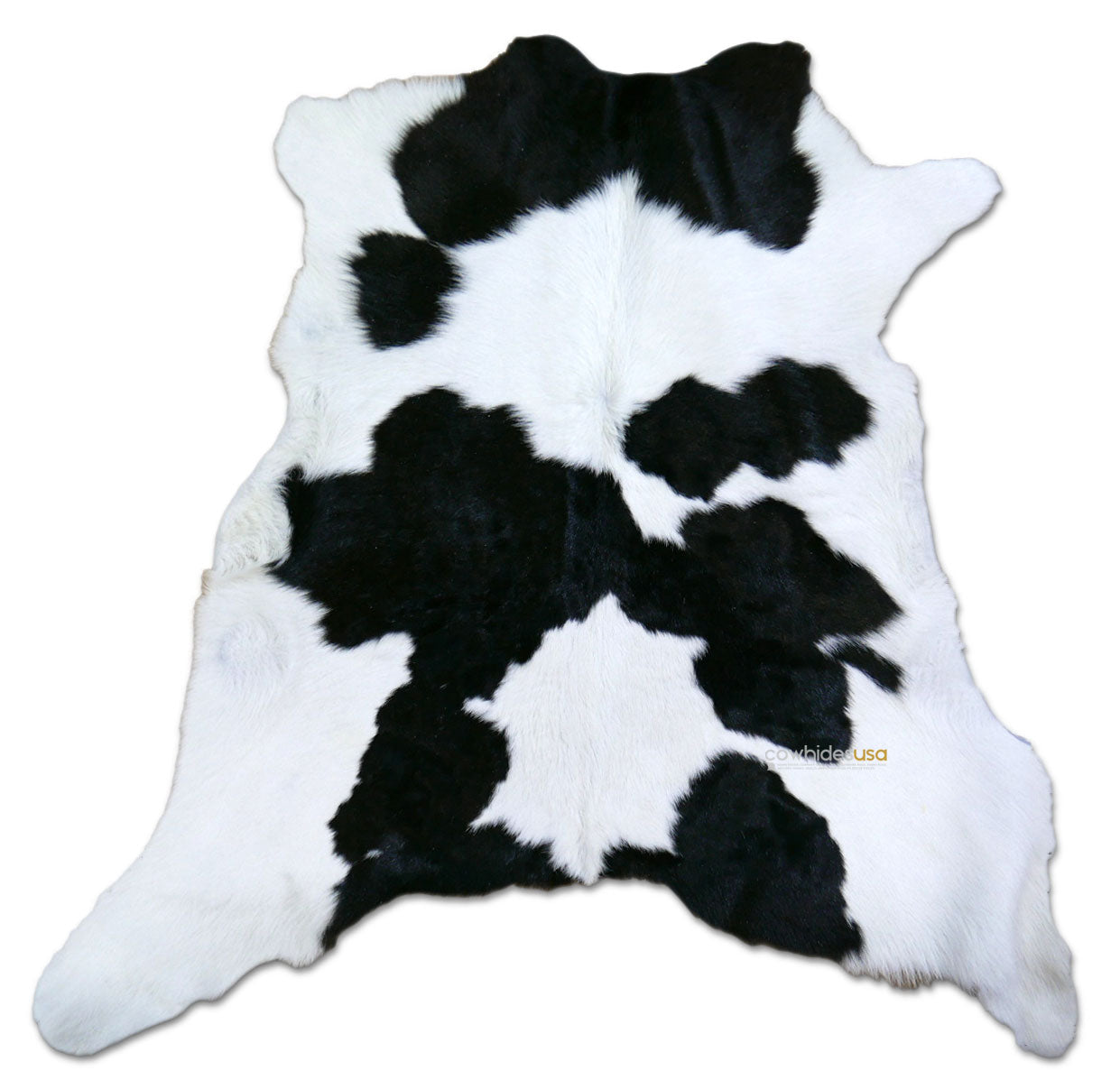 Black and White Calfskin Size: 36"X 29" Long Haired Black and White Calf Skin Mini Cowhide Rug