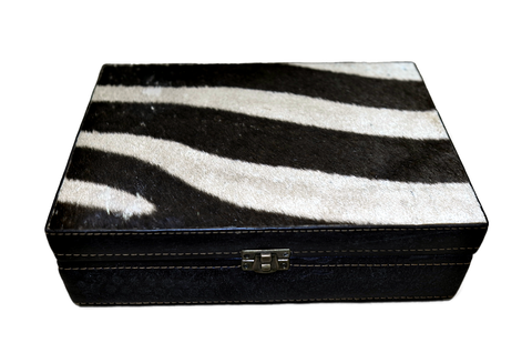 Genuine Zebra Hide Skin Leather Jewelry Box #5 Size:10.3"X 7.3"X 2.7" Zebra case