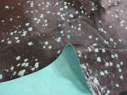 Seafoam Green Cowhide Rug Size: 8' X 6 1/2' Brown/Green Acid Washed Cowhide Rug C-1195
