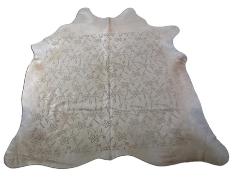 Floral Laser Pattern Cowhide Rug Size: 7' X 6 1/2' Beige/Beige Cowhide Rug C-1213