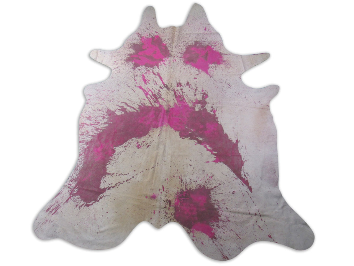 Distressed Pink Cowhide Rug Size: 9 1/4' X 7 1/4' Pink/White Acid Washed Cowhide Rug C-1254