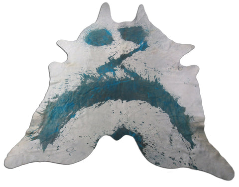 Distressed Aqua Cowhide Rug Size: 8' X 7 1/2' White/Turquoise Acid Washed Cowhide Rug C-1268