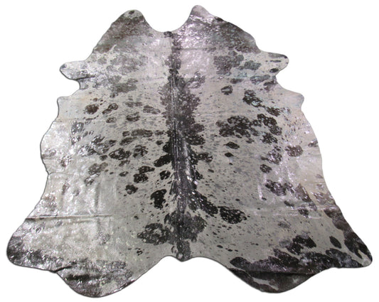 Silver Cowhide Rug Size: 7 1/4' X 6 1/4' Black/Silver Acid Washed Cowhide Rug C-1289