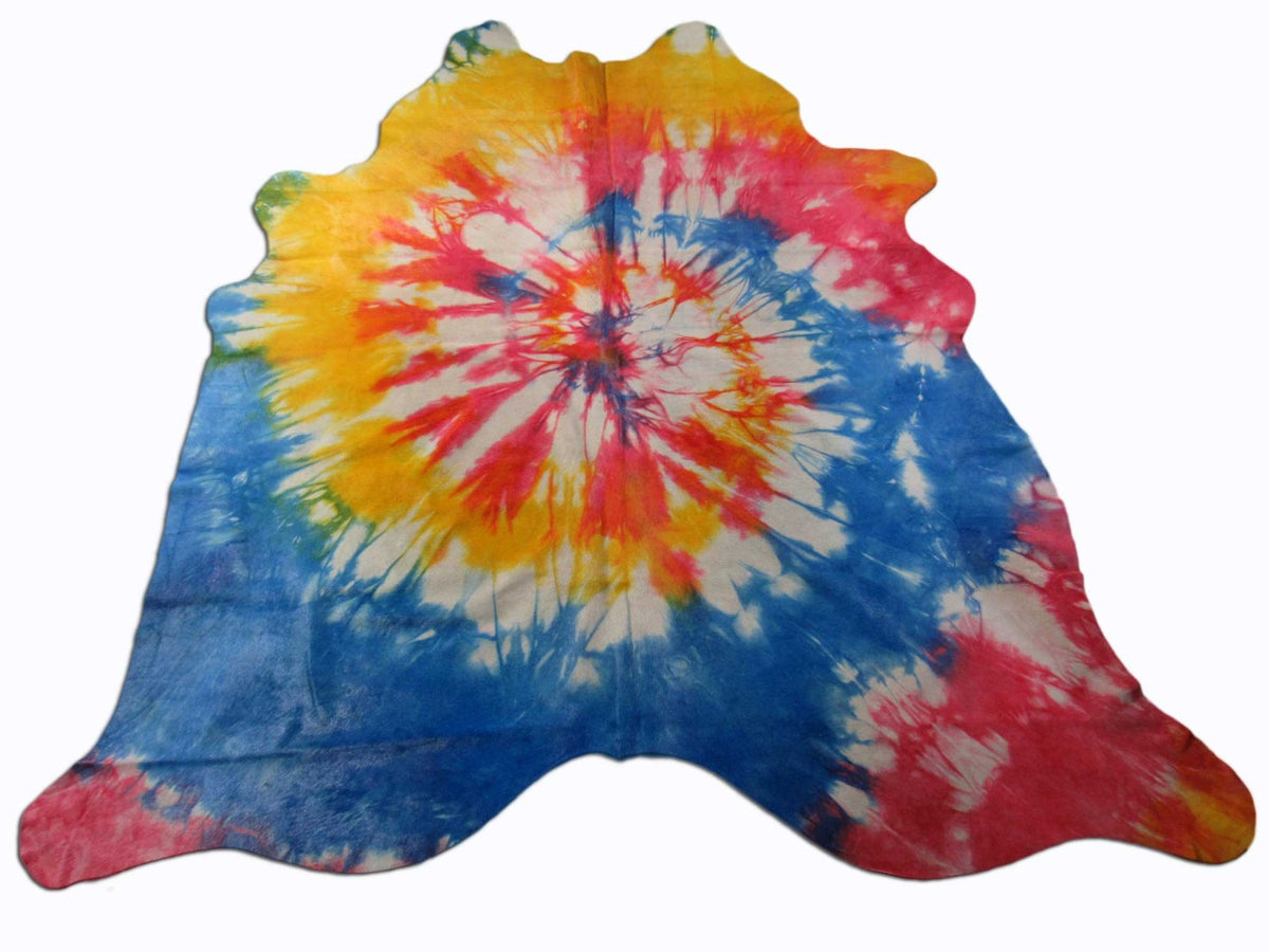 Tie Dye Cowhide Rug Size: 7 1/2' X 67 1/2' Orange with Blue Tie-Dye Cowhide Rug C-1322