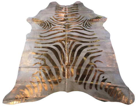 Bronze Zebra Print Cowhide Rug Size: 7' X 6 1/2' Beige/Bronze Zebra Acid Washed Cowhide Rug C-1342